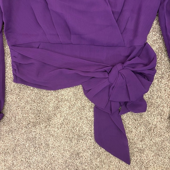 Express Women's Tie Waist Top Size XS Purple V-Neck Faux Wrap Lined NWT $54 - Picture 8 of 16